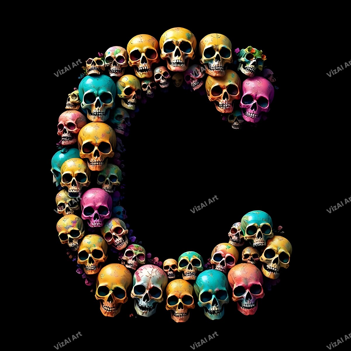 Sugar Skull alphabet letter C