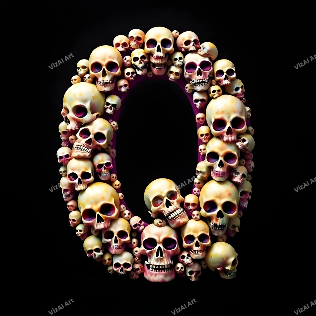 Sugar Skull alphabet letter Q