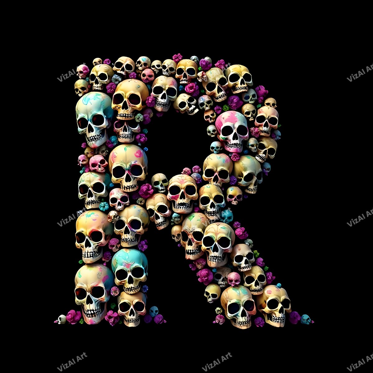 Sugar Skull alphabet letter R