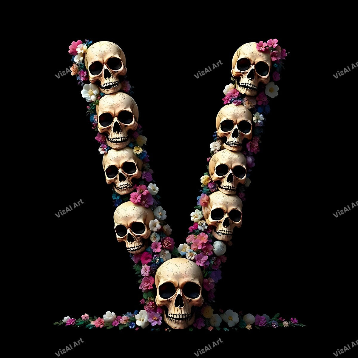 Sugar Skull alphabet letter V