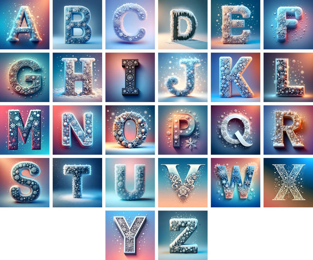 Snow Alphabet — choose your individual printable letter A to Z
