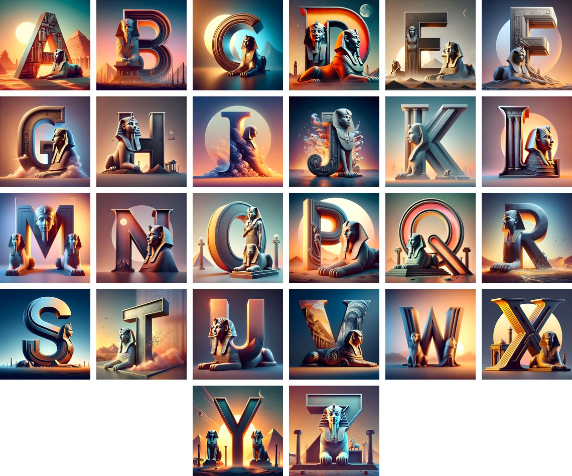 Sphinx Alphabet — choose your individual printable letter A to Z