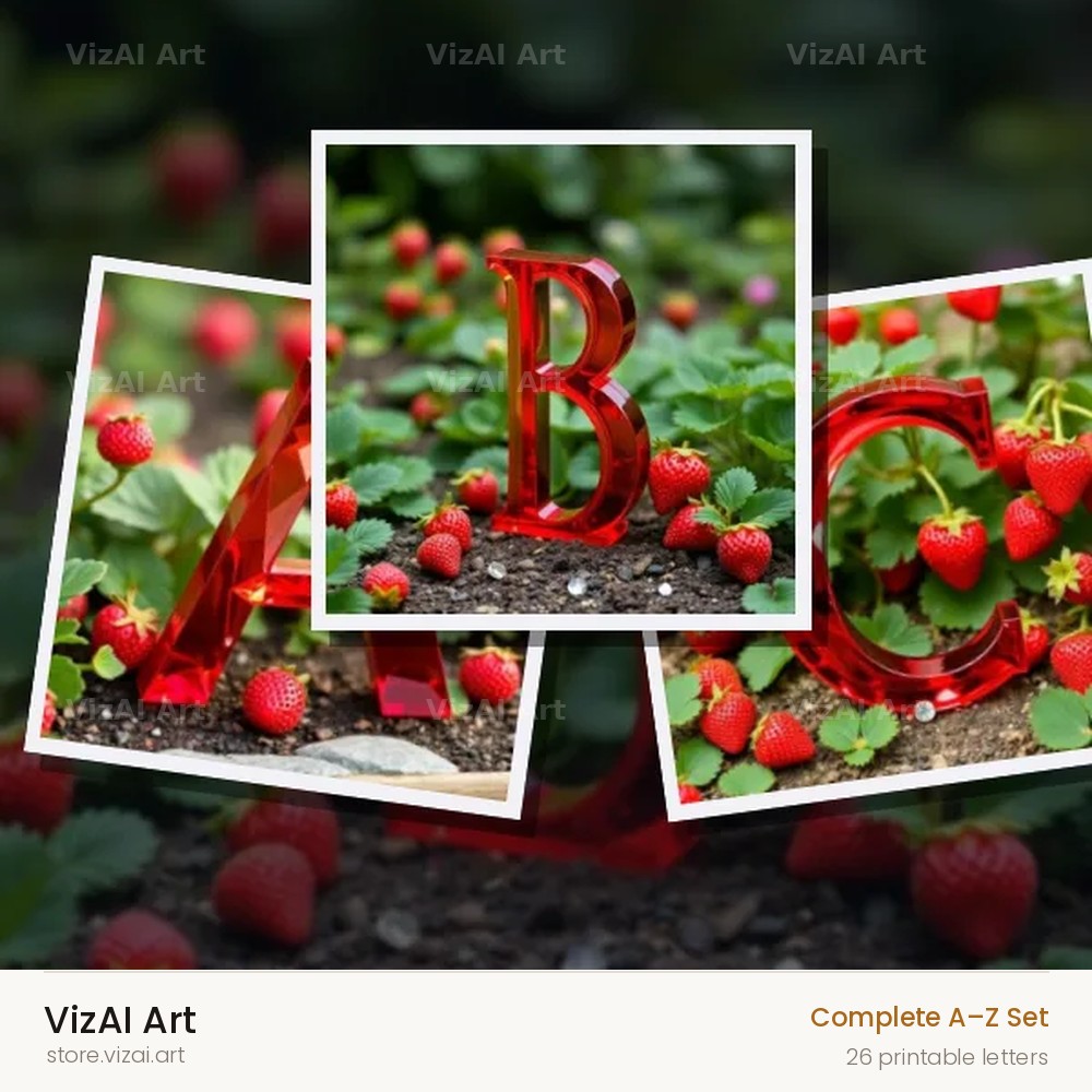 Strawberry Field Fresh alphabet — choose an individual printable letter