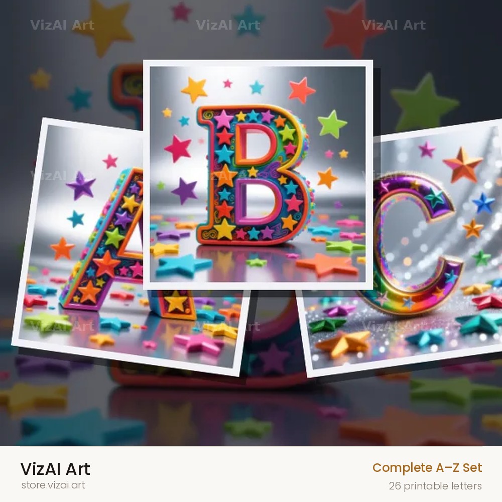Star Confetti Pop alphabet — choose an individual printable letter