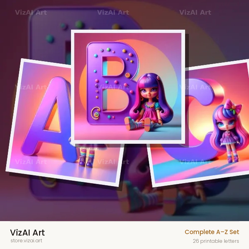 Toy Doll Pastel alphabet — choose an individual printable letter