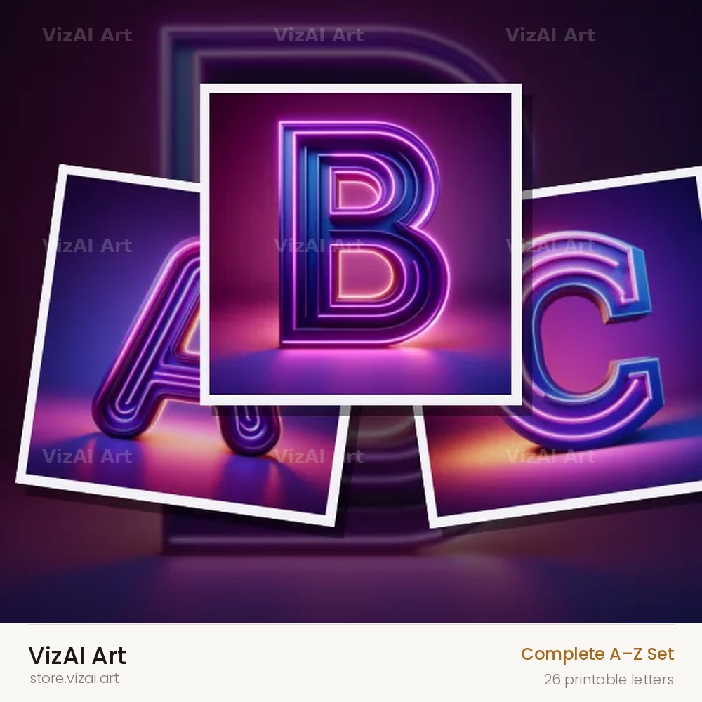 Purple Neon Tube alphabet — choose an individual printable letter