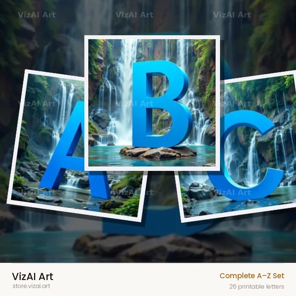 Tropical Waterfall alphabet — choose an individual printable letter