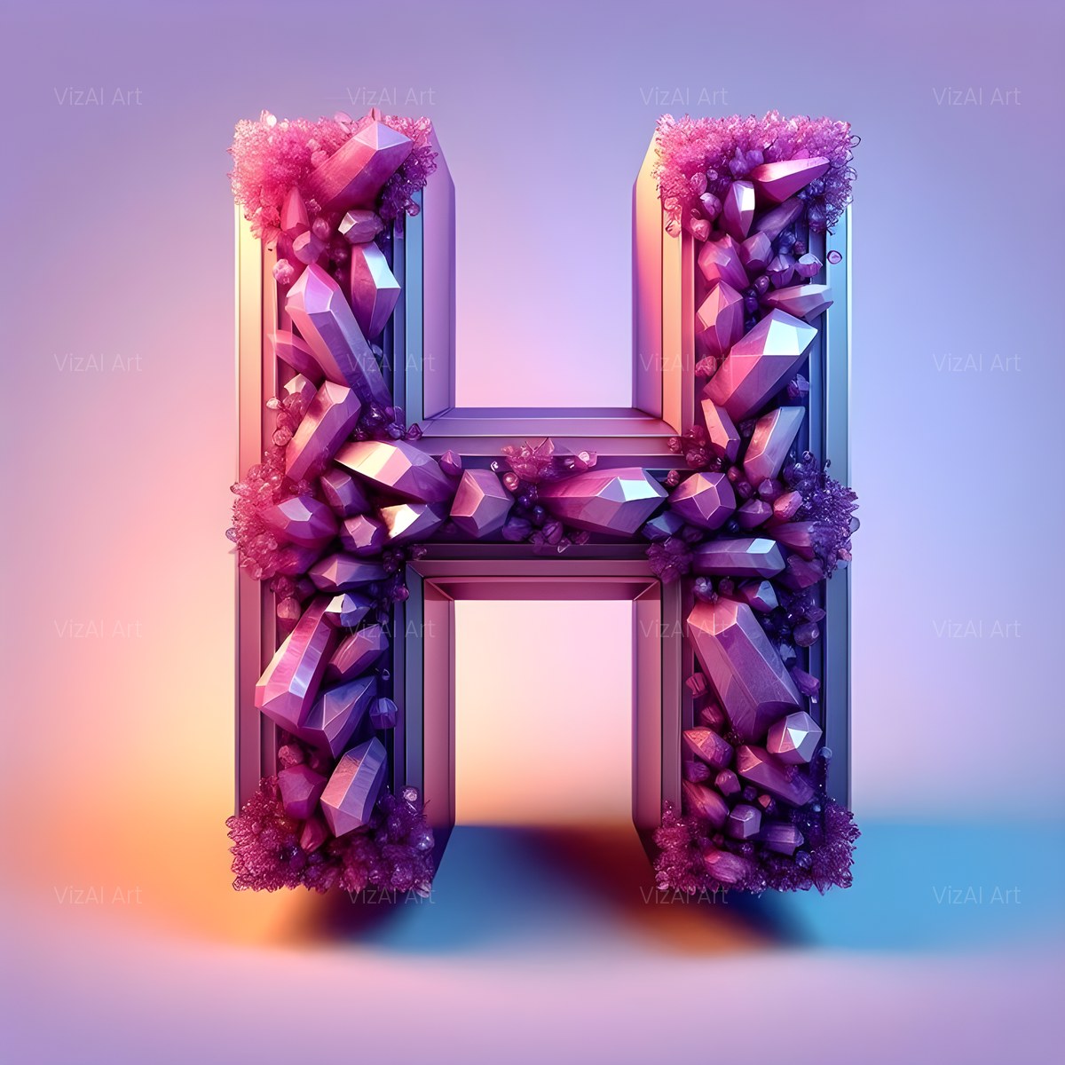 Amethyst Crystal alphabet — printable letter H