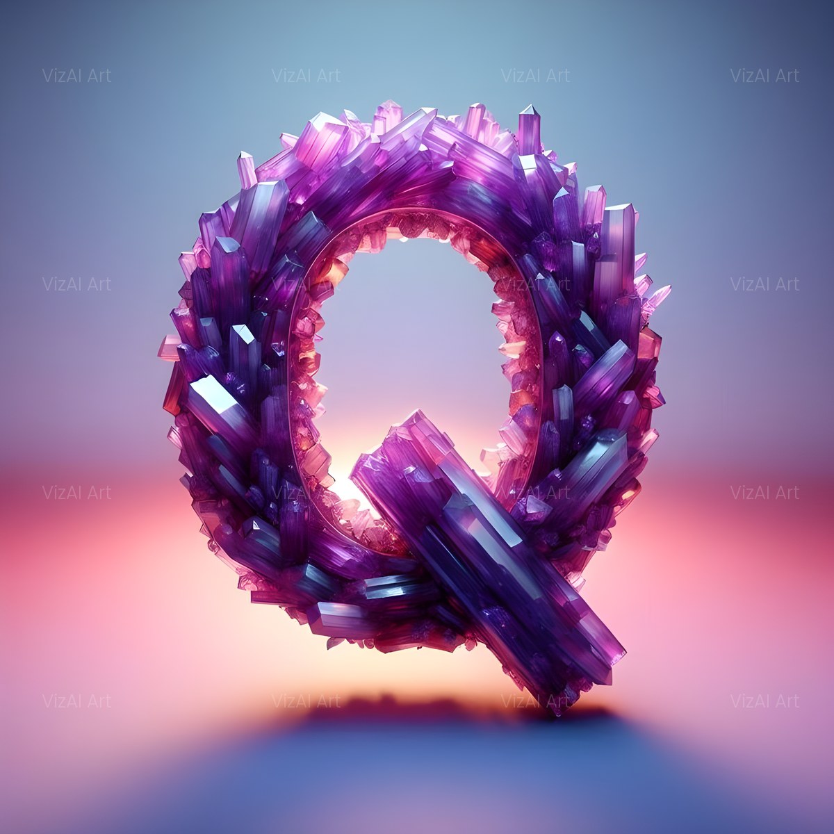 Amethyst Crystal alphabet — printable letter Q