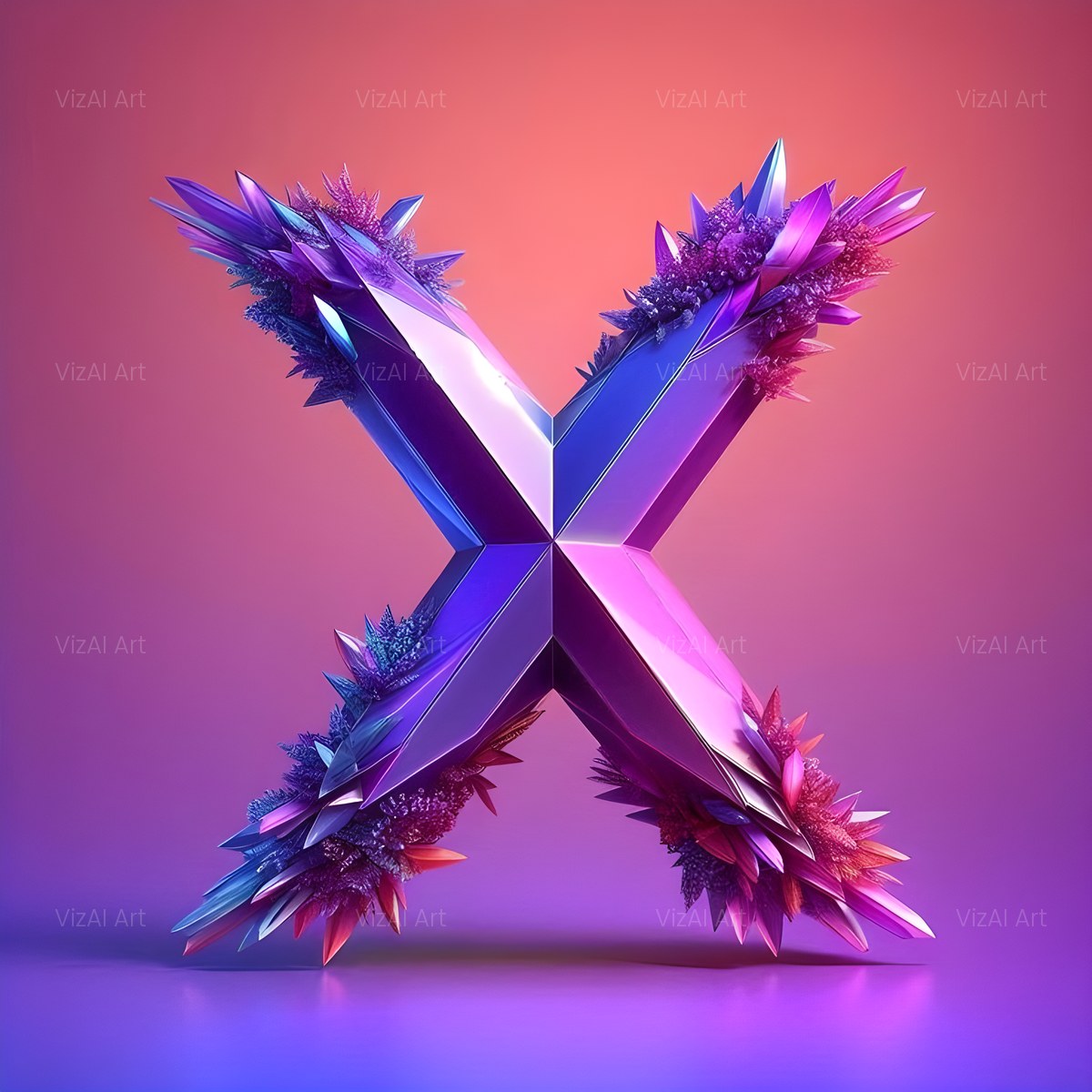Amethyst Crystal alphabet — printable letter X