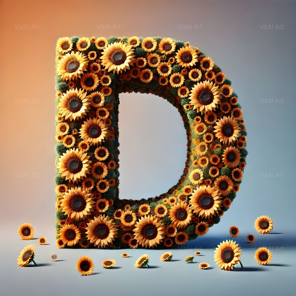 Amber Sunflower alphabet — printable letter D