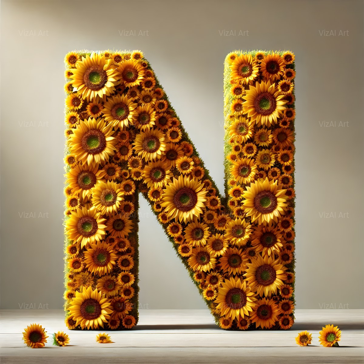 Amber Sunflower alphabet — printable letter N