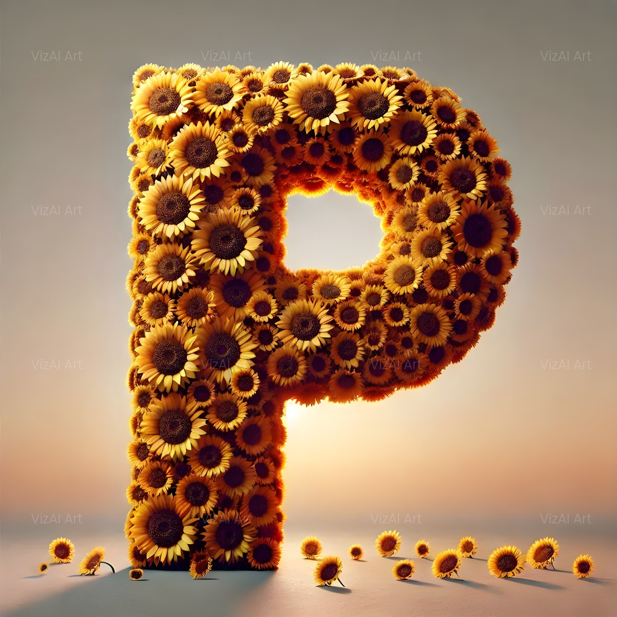Amber Sunflower alphabet — printable letter P