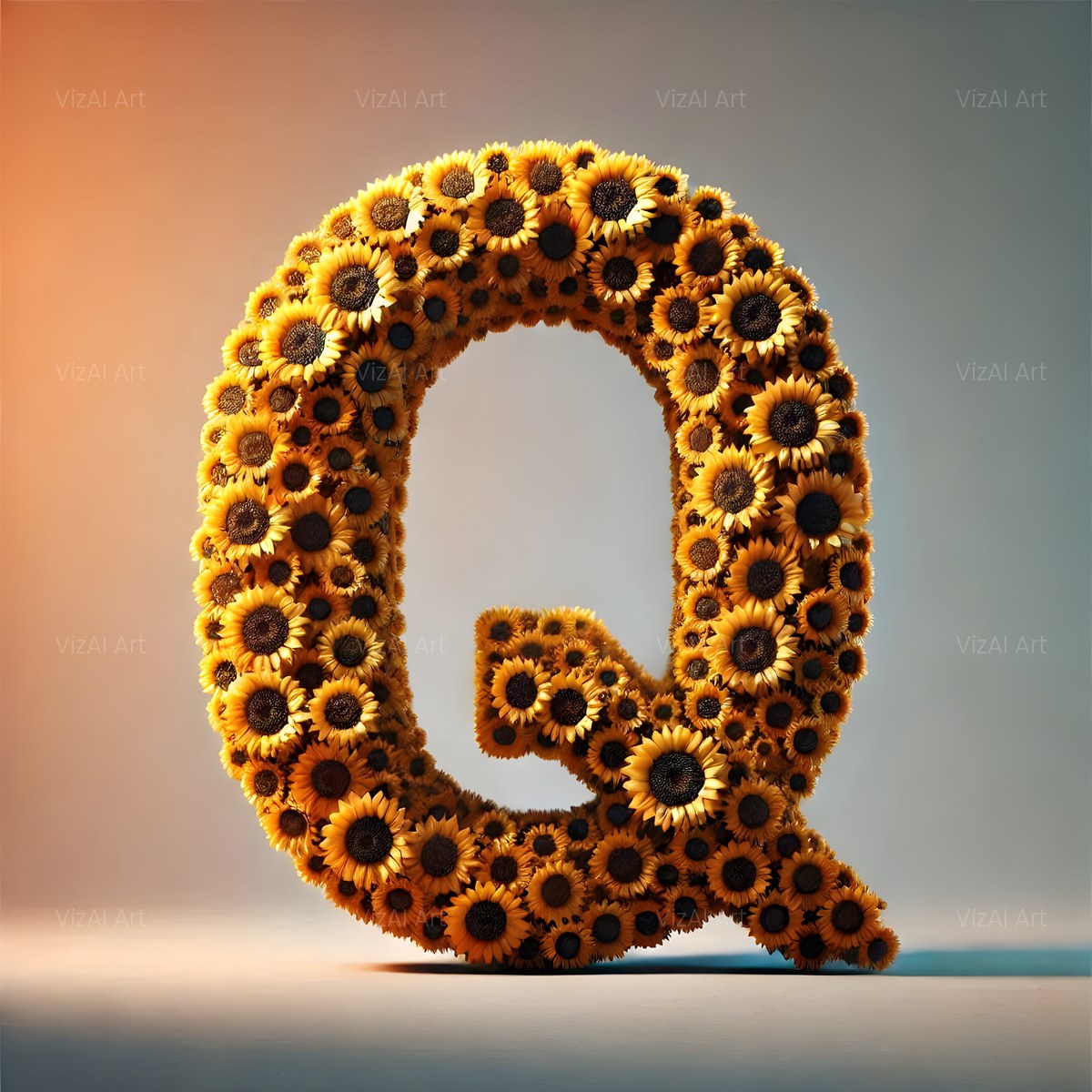 Amber Sunflower alphabet — printable letter Q