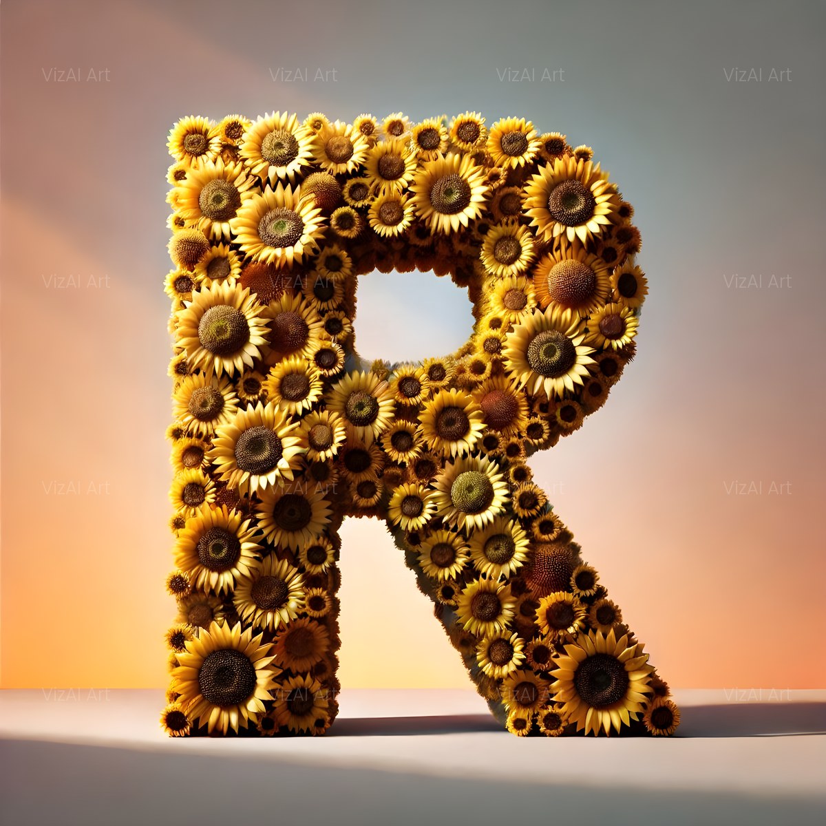 Amber Sunflower alphabet — printable letter R