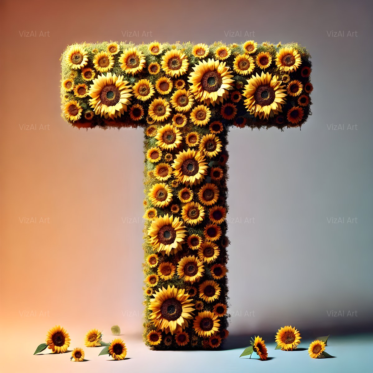 Amber Sunflower alphabet — printable letter T