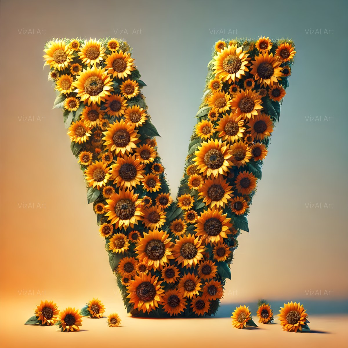 Amber Sunflower alphabet — printable letter V