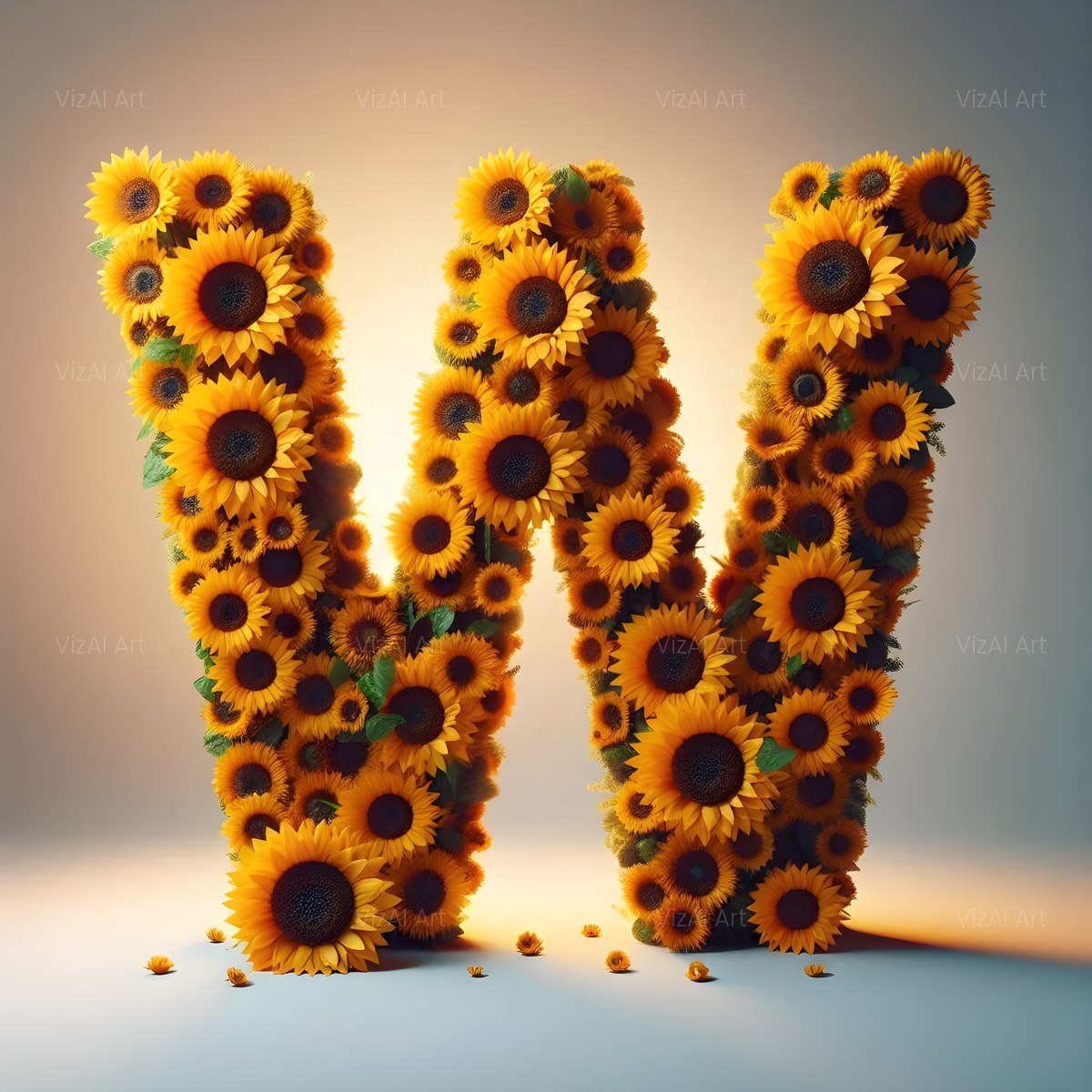 Amber Sunflower alphabet — printable letter W
