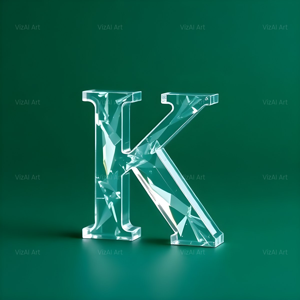 Glass Emerald Shine alphabet — printable letter K
