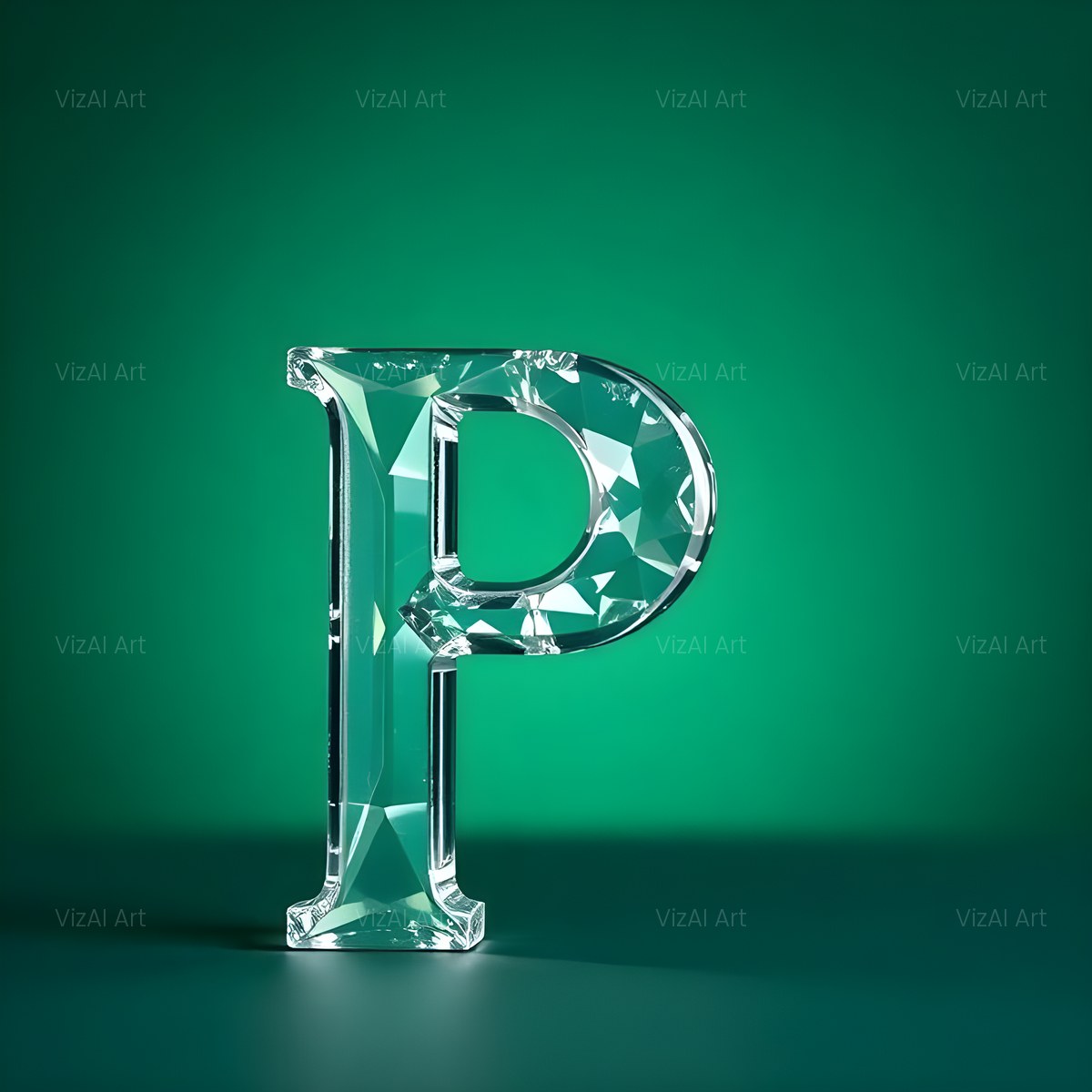 Glass Emerald Shine alphabet — printable letter P