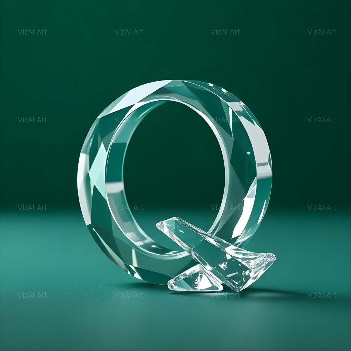 Glass Emerald Shine alphabet — printable letter Q