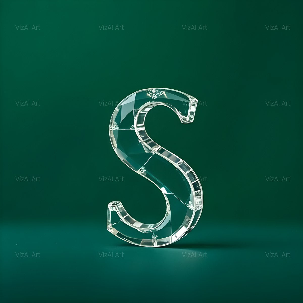 Glass Emerald Shine alphabet — printable letter S