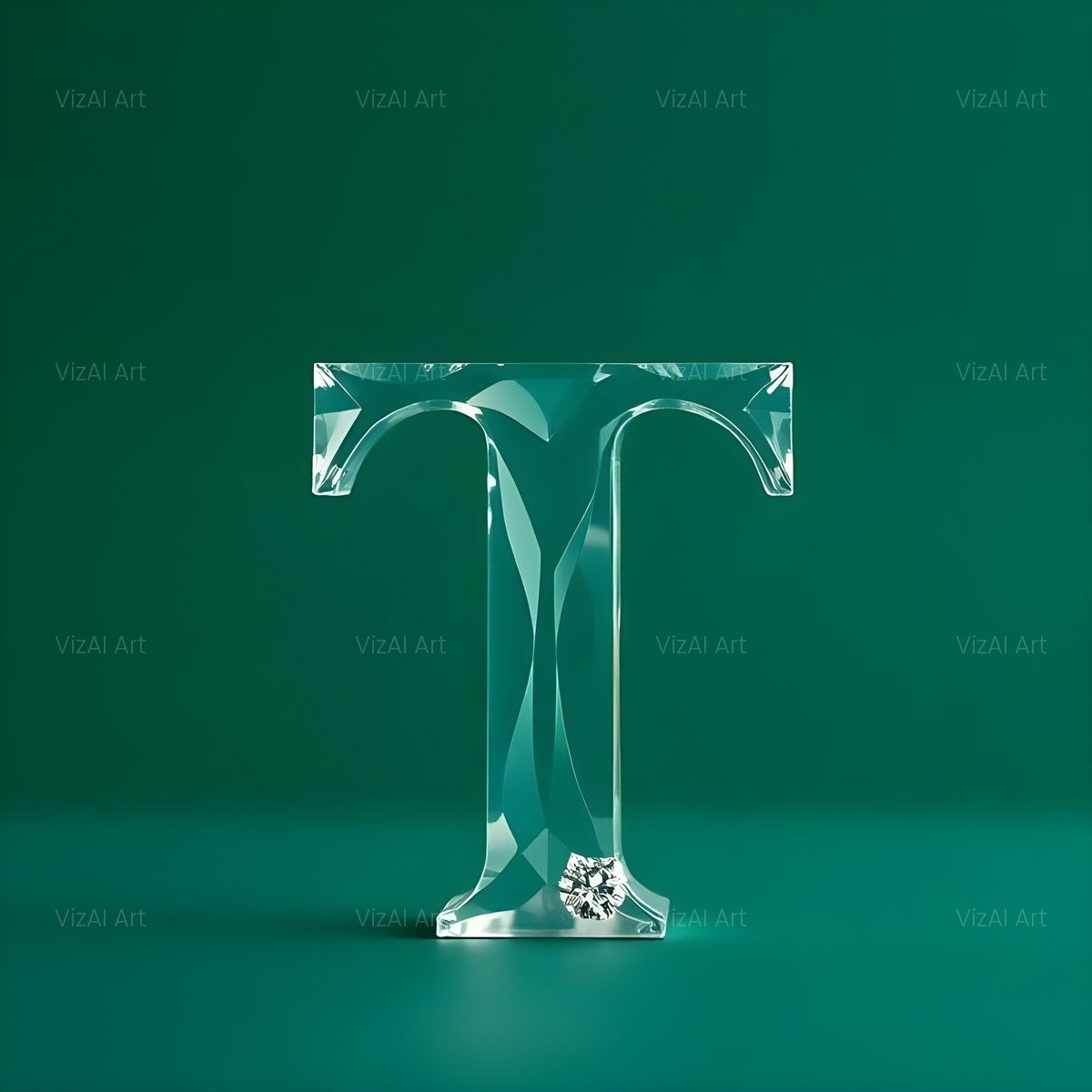 Glass Emerald Shine alphabet — printable letter T