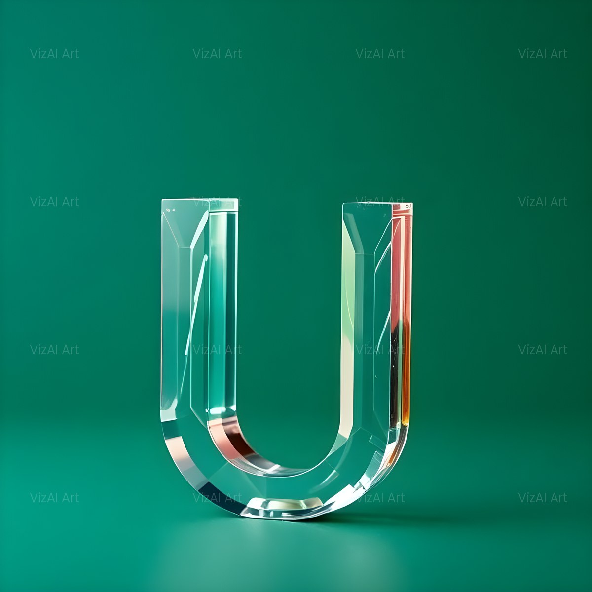 Glass Emerald Shine alphabet — printable letter U