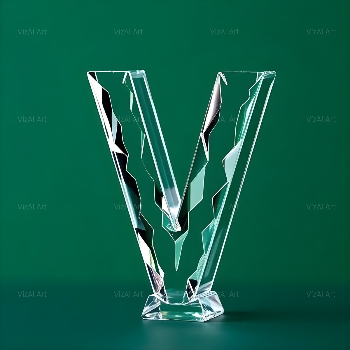 Glass Emerald Shine alphabet — printable letter V