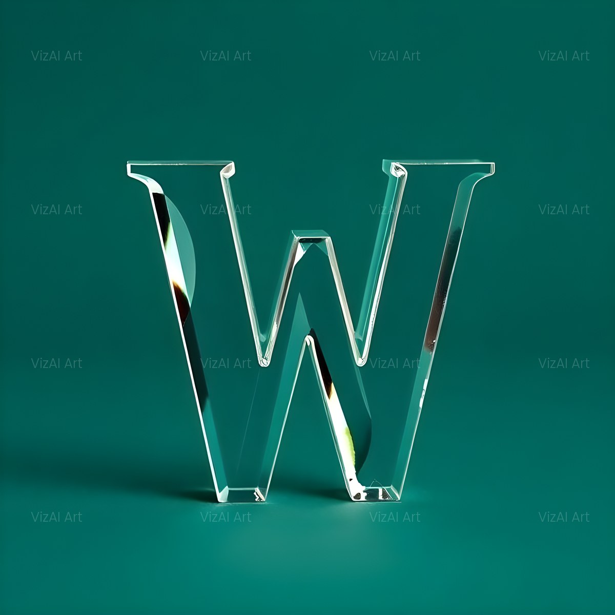 Glass Emerald Shine alphabet — printable letter W