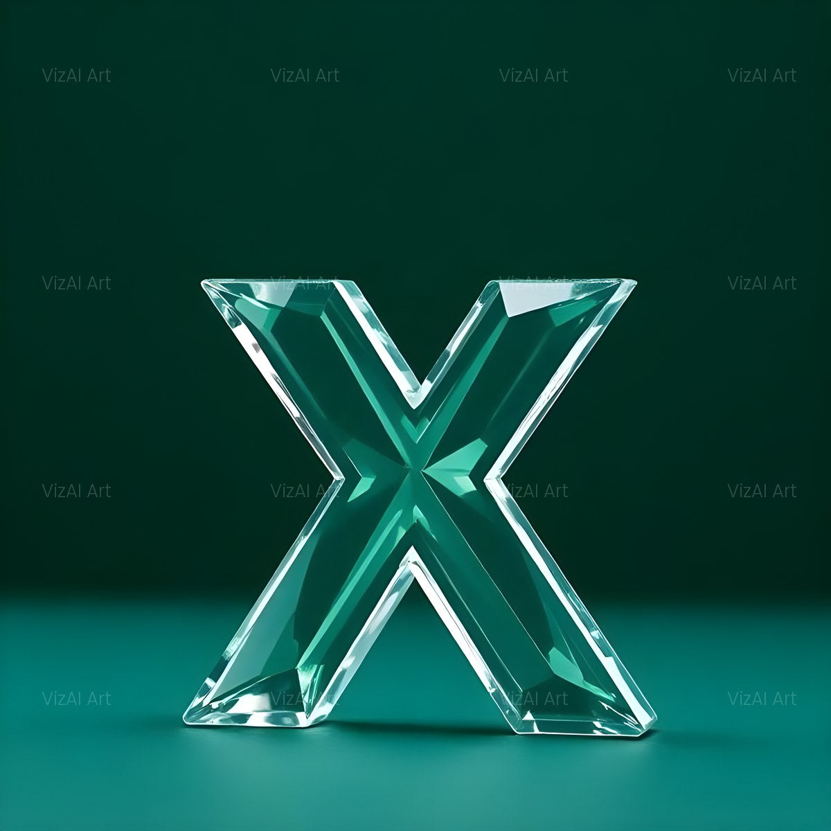 Glass Emerald Shine alphabet — printable letter X