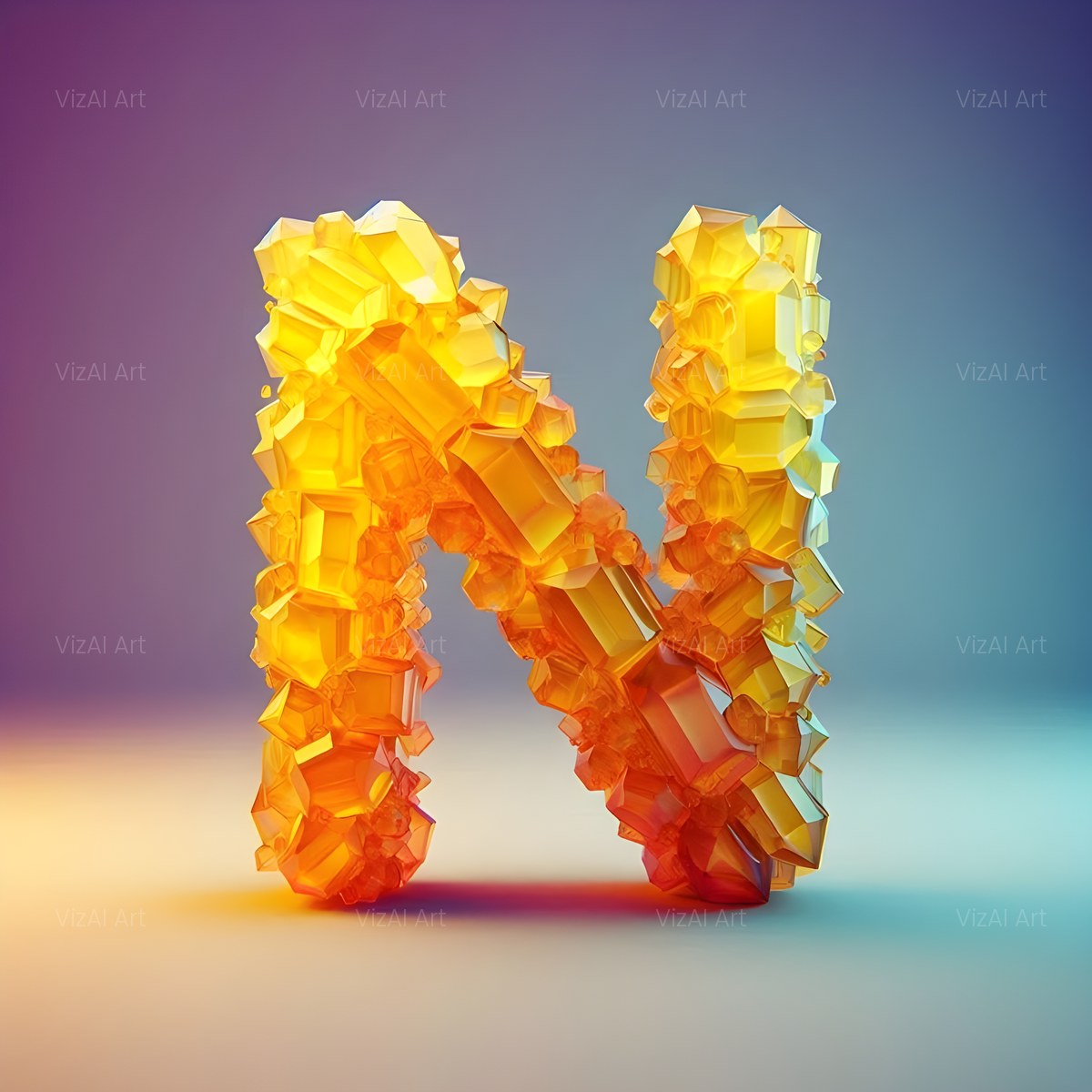 Citrine Crystal alphabet — printable letter N