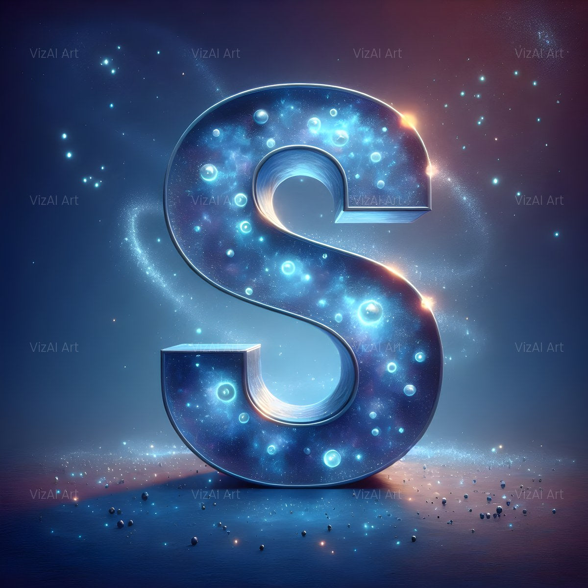 Celestial Blue Glow alphabet — printable letter S