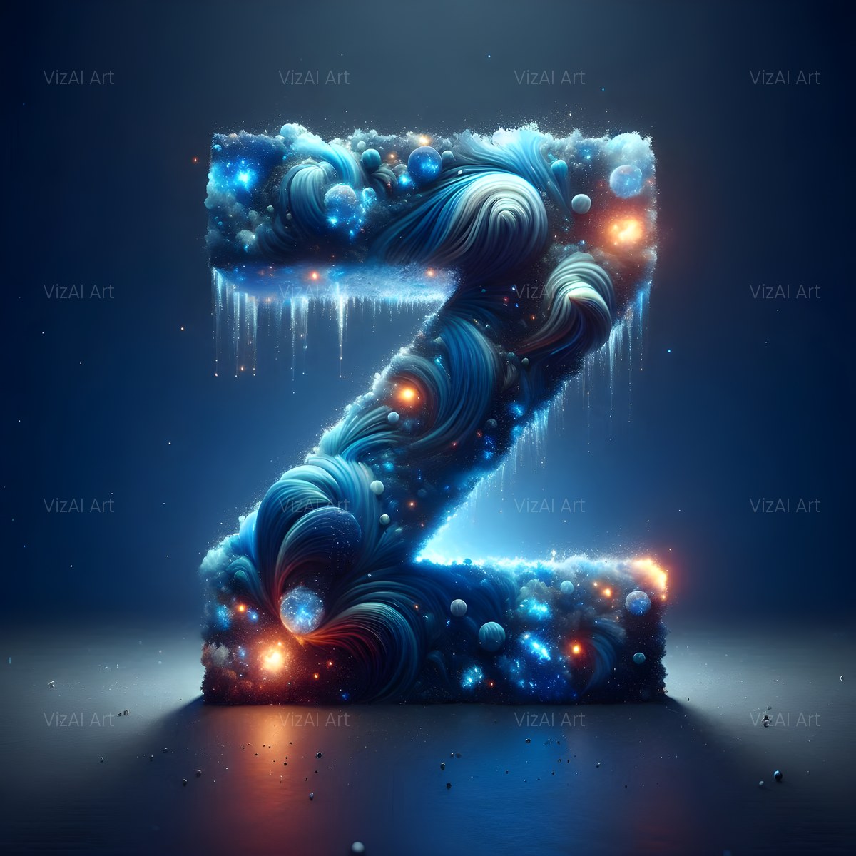 Celestial Blue Glow alphabet — printable letter Z