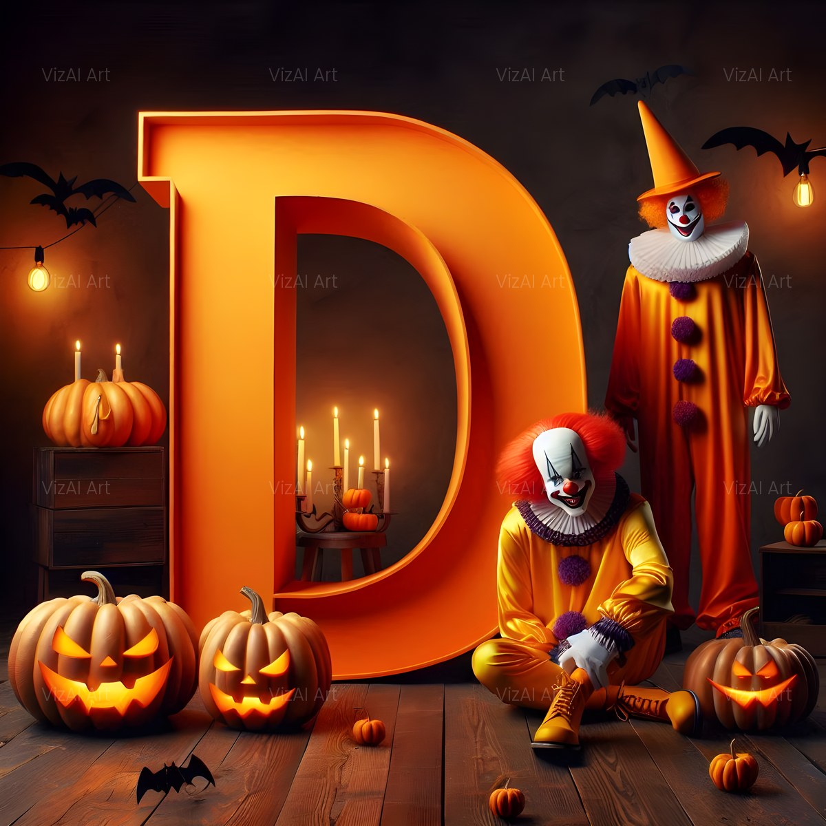 Carnival Clown Night alphabet — printable letter D