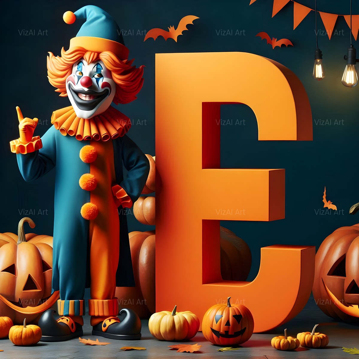 Carnival Clown Night alphabet — printable letter E