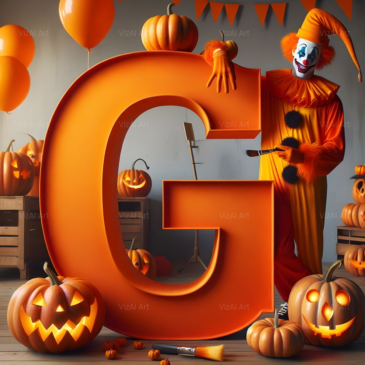 Carnival Clown Night alphabet — printable letter G