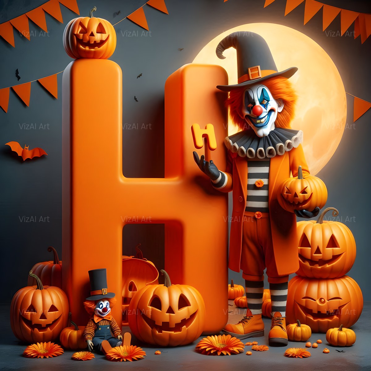 Carnival Clown Night alphabet — printable letter H