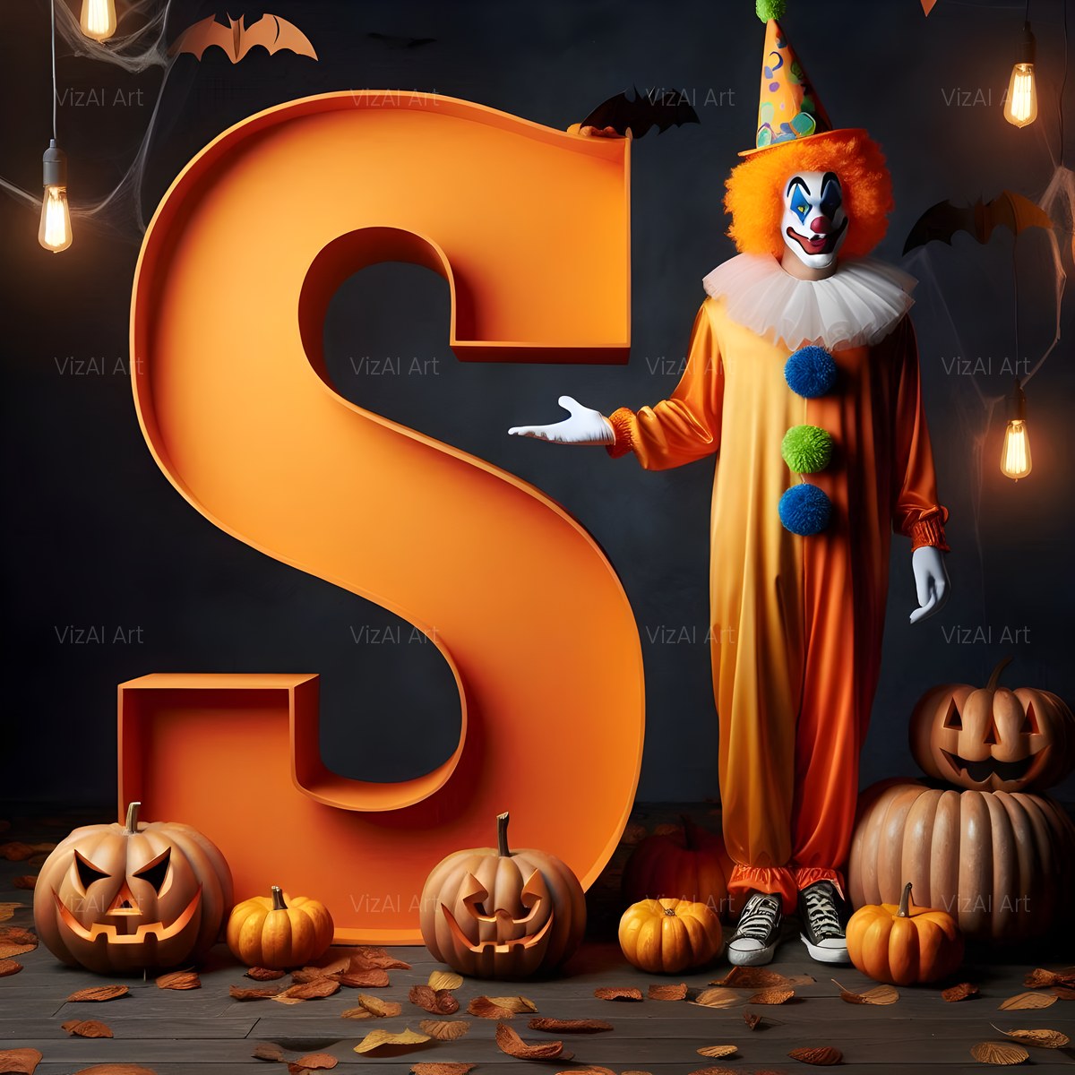 Carnival Clown Night alphabet — printable letter S