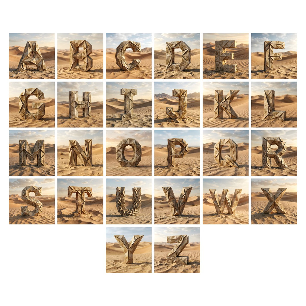 Sandstone Desert Ruin alphabet — all 26 letters A to Z, choose any single letter