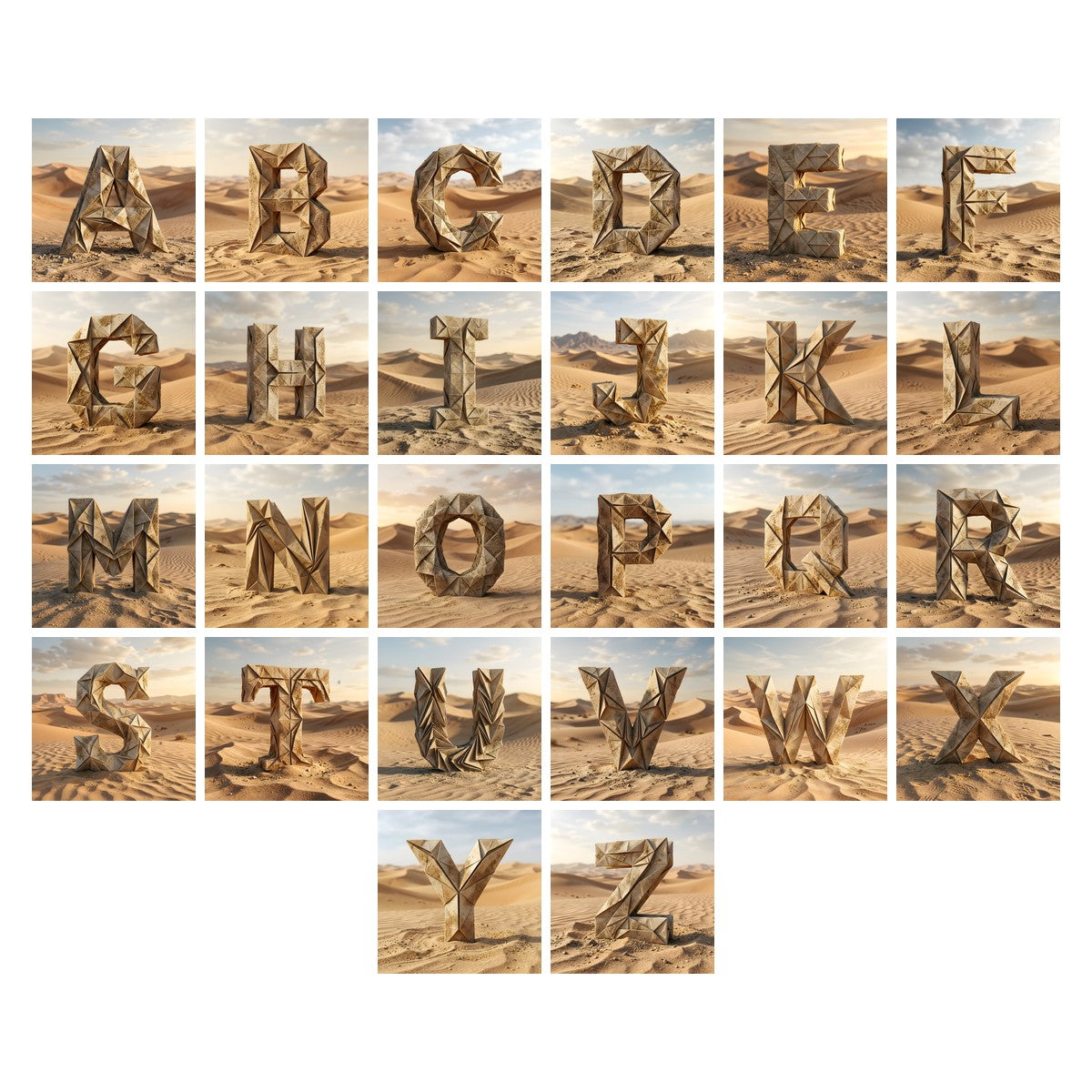 Sandstone Desert Ruin alphabet — all 26 letters A to Z, choose any single letter