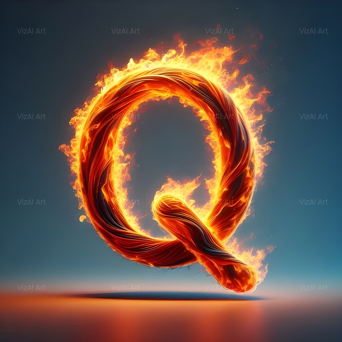 Blazing Flame alphabet — printable letter Q