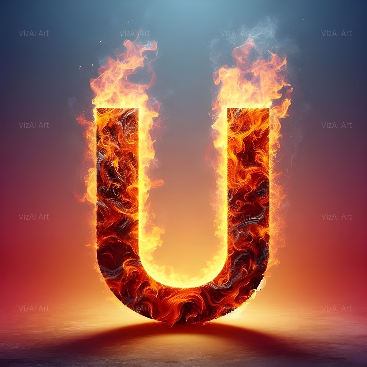 Blazing Flame alphabet — printable letter U