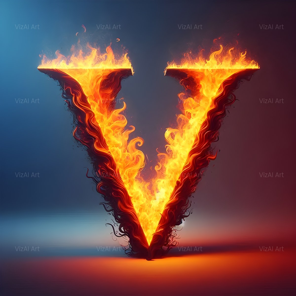 Blazing Flame alphabet — printable letter V