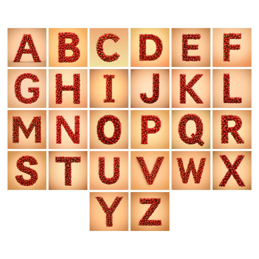 Strawberry Berry Heap alphabet — all 26 letters A to Z, choose any single letter