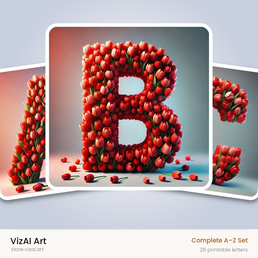 Scarlet Tulip Bloom alphabet — choose an individual printable letter