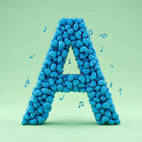 Blue Heart Drift alphabet — printable letter A
