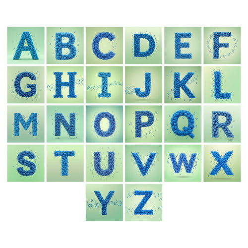 Blue Heart Drift alphabet — all 26 letters A to Z, choose any single letter