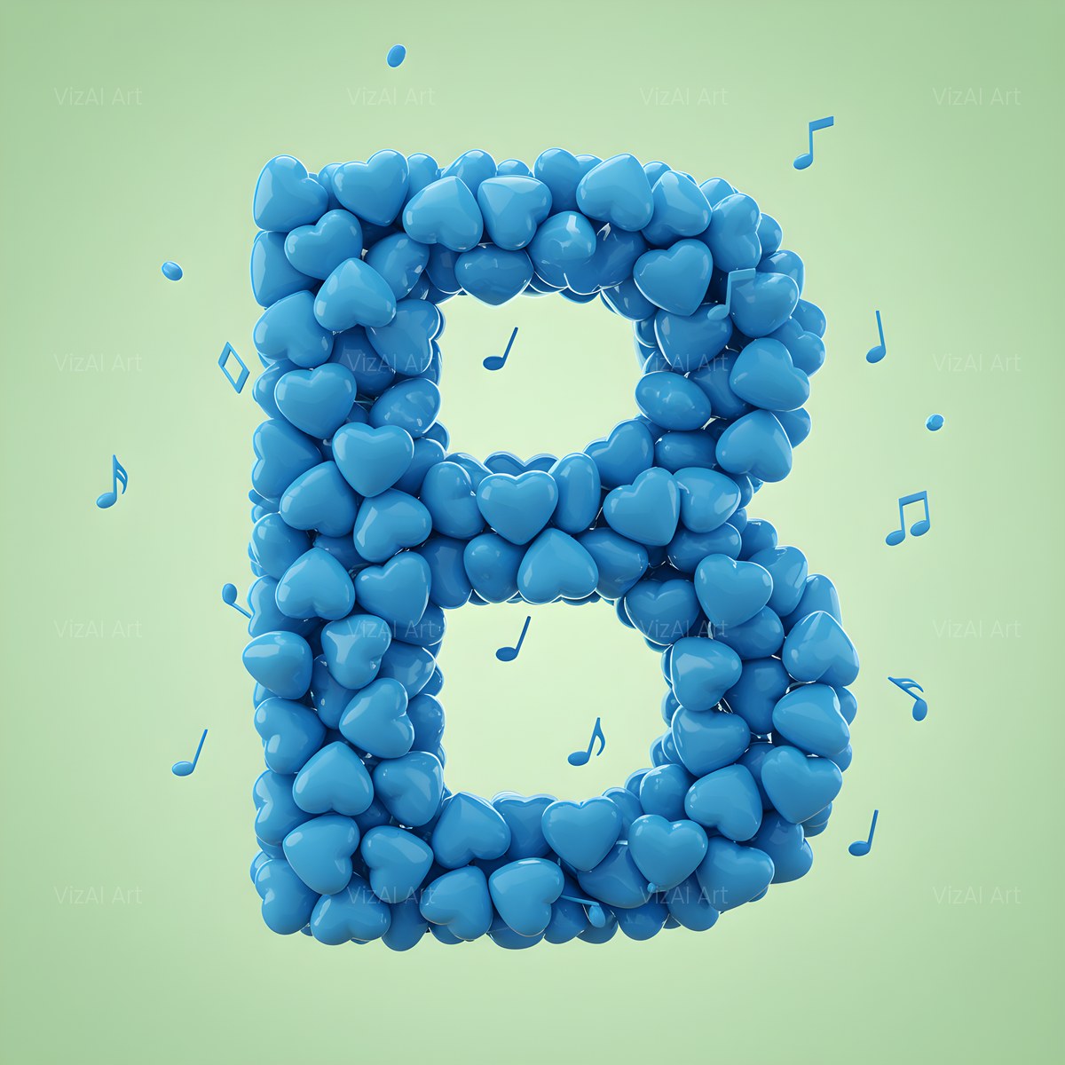 Blue Heart Drift alphabet — printable letter B