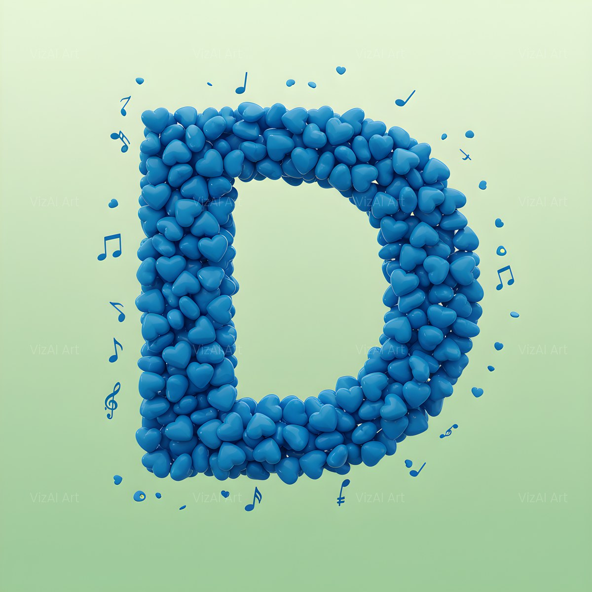 Blue Heart Drift alphabet — printable letter D